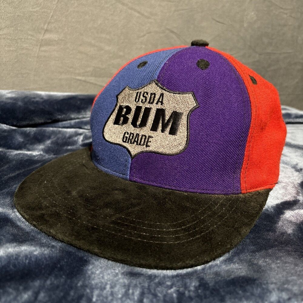 Vintage BUM Patchwork Hat Cap Snapback 90s Wool Pig Suede Hip Hop skater Street